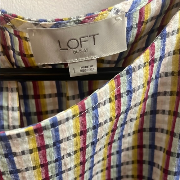 LOFT Plaid Ruffle Sleeve Dress - Picture 2 of 3